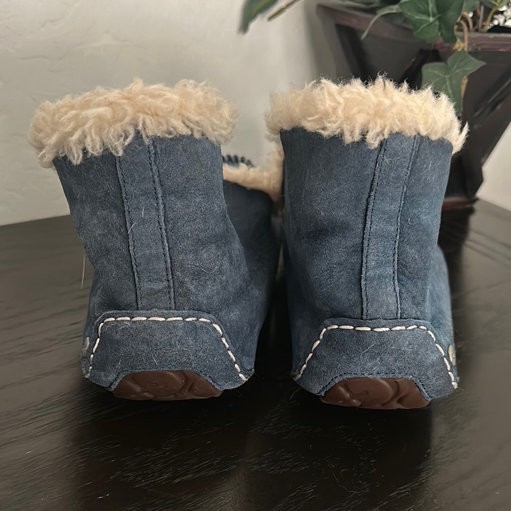 UGG Women's Blue Suede Slippers with Cream Fur - Picture 4 of 16